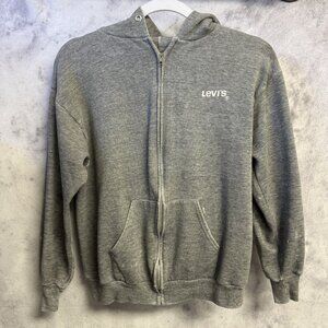 Vintage Levi's Hoodie Sweatshirt Mens Medium 19x21 Gray Full Zip USA 80s 90s